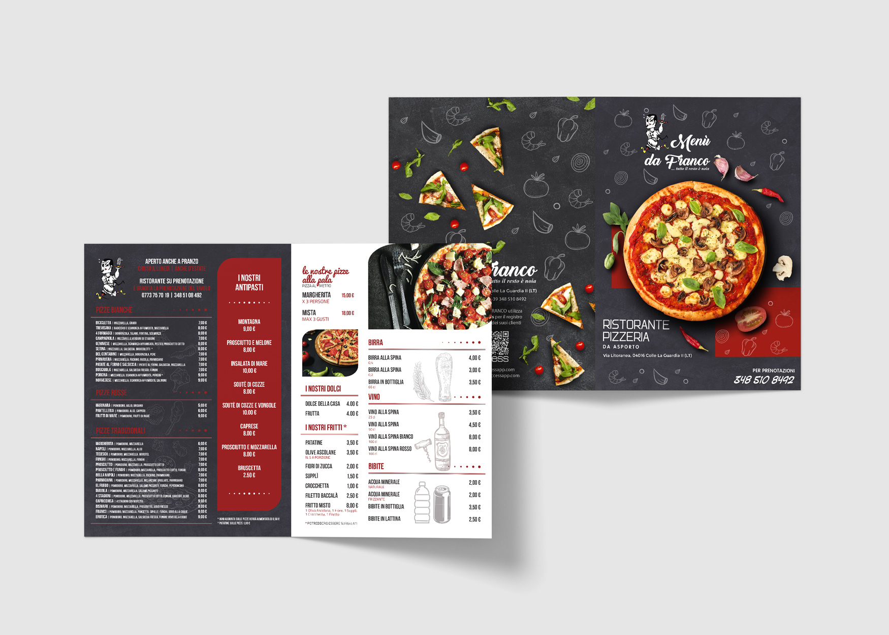 Realizzazioni grafiche del nostro studio | Prupix 84 realizzazione depliant menu